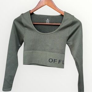 OFFLINE by Aerie Ribbed Long Sleeve Workout Top Cropped Athletic Gym Shirt Green